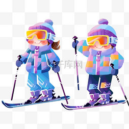 按钮纯色工业图片_可爱孩子滑雪卡通手绘元素冬天
