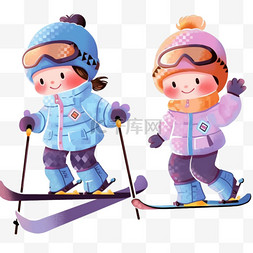冬天可爱孩子滑雪卡通手绘元素