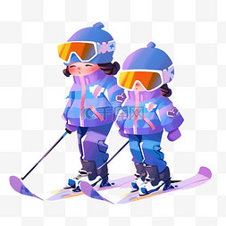 卡通冬天可爱孩子滑雪手绘元素
