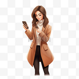 手机外边图片_一名身穿棕色外套的女子手持智能
