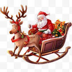 雪麋鹿图片_圣诞节卡通圣诞老人麋鹿送礼手绘