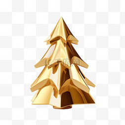 质感数字2png图片_3D立体金色金属质感圣诞树2