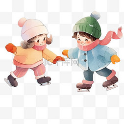 冬天溜冰可爱孩子卡通手绘元素