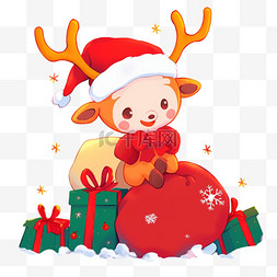 大的纯色背景图片_圣诞节小鹿送礼物手绘元素卡通