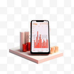 手机上图表图片_在红色背景上显示股票图表的手机
