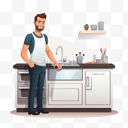 厨房水槽图片_一名男子站在厨房水槽旁