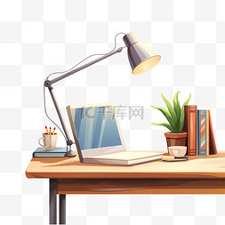 桌子上面图片_一张桌子，上面有一台电脑、一盏