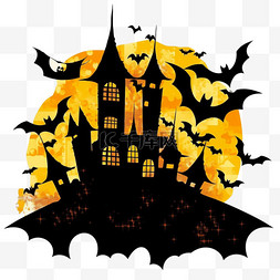 卡通万圣节剪影城堡蝙蝠手绘元素