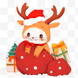 手绘圣诞节小鹿送礼物卡通元素