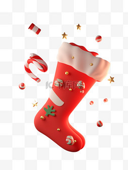 礼物圣诞袜图片_3d圣诞袜子黏土风格圣诞节素材元