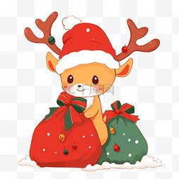红色小帽子图片_小鹿送礼物卡通手绘圣诞节元素