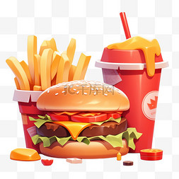 喜欢吃汉堡图片_快餐3d汉堡元素立体免扣图案