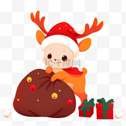 红色小帽子图片_小鹿圣诞节送礼物卡通手绘元素