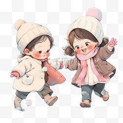 冬天棉鞋图片_冬天卡通可爱孩子打雪仗手绘元素