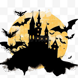 城堡卡通背景图片_万圣节剪影城堡卡通蝙蝠手绘元素