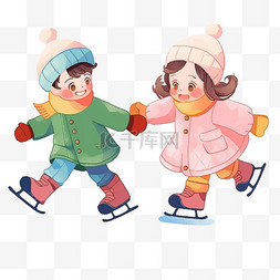 冬天的卡通背景图片_可爱孩子冬天溜冰卡通手绘元素