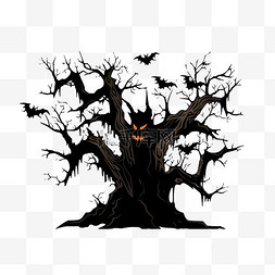 阴森背景图片_万圣节蝙蝠剪影卡通手绘元素枯树