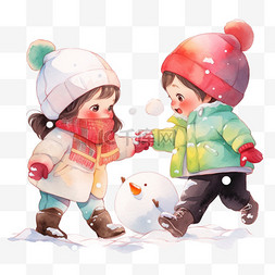 打雪仗可爱图片_冬天可爱孩子打雪仗手绘元素卡通