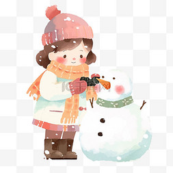 冬天可爱女孩卡通雪人手绘元素