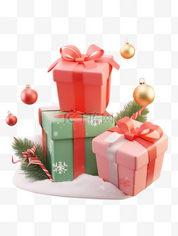 圣诞节彩色图片_圣诞节彩色礼品盒3d素材元素免扣