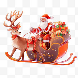 鹿拉礼物的图片_圣诞老人麋鹿送礼卡通手绘圣诞节