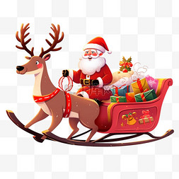 鹿车圣诞老人图片_圣诞节麋鹿圣诞老人送礼卡通手绘