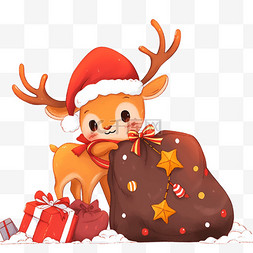 圣诞节小鹿送礼物卡通元素手绘