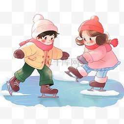 孩子在溜冰图片_冬天可爱孩子卡通手绘溜冰元素
