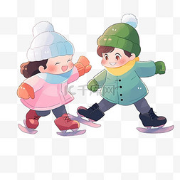 孩子在溜冰图片_冬天可爱孩子溜冰卡通手绘元素