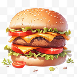 快餐质感汉堡元素立体免扣图案