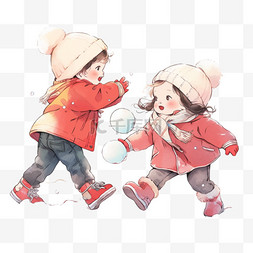 冬天孩子图片_冬天可爱孩子卡通手绘元素打雪仗