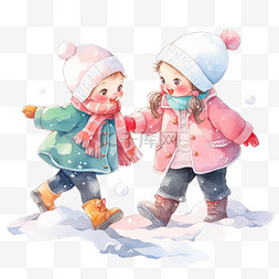 冬天可爱孩子卡通打雪仗手绘元素