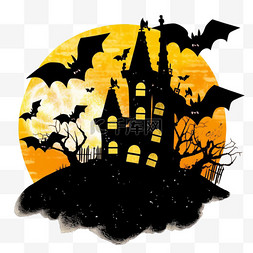 万圣节剪影城堡蝙蝠手绘卡通元素