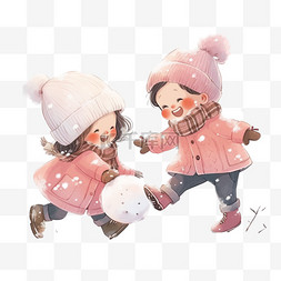 冬天可爱孩子卡通打雪仗手绘元素