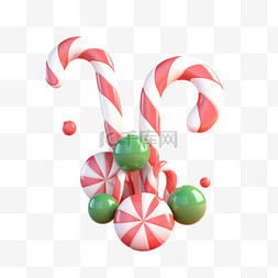 圣诞节彩色糖果3d素材元素免扣
