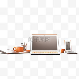 带键盘、鼠标和手机的电脑桌