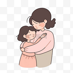 感恩节母女拥抱手绘卡通元素