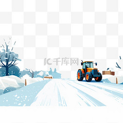 机动车行驶标志图片_在积雪覆盖的道路上行驶的拖拉机