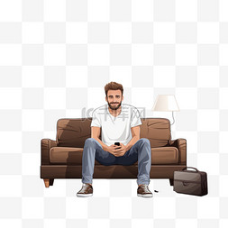 一名男子坐在沙发旁边的木地板上