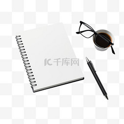 桌上有记事本、钢笔、眼镜和手机