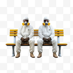 坐在长凳上的人图片_两个穿着安全装备的人坐在长凳上
