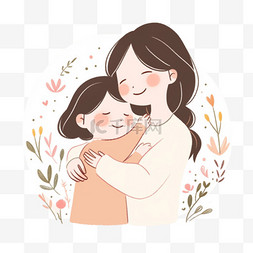母女拥抱图片_卡通手绘感恩节母女拥抱元素