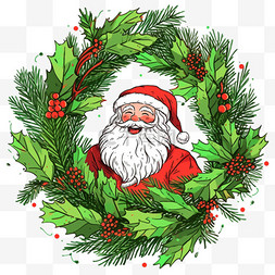 绿色树叶圆圈装饰图片_圣诞节圣诞老人手绘装饰卡通元素