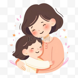 拥抱妈妈的孩子图片_感恩节元素卡通母女拥抱手绘