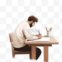 坐在办公桌前在纸上写字的人