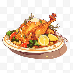 感恩节美食火鸡卡通手绘元素
