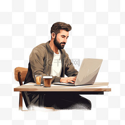 坐在桌子图片_一名男子坐在桌子旁，使用笔记本