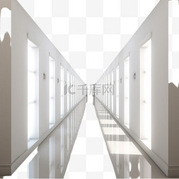 一条长长的走廊，墙上有镜面，光