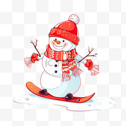 手绘雪人可爱图片_冬天卡通手绘雪人滑雪元素