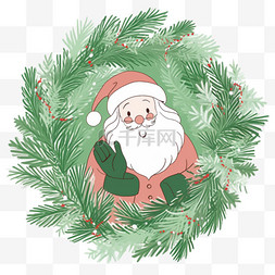 绿色树叶圆圈装饰图片_圣诞老人装饰卡通圣诞节手绘元素